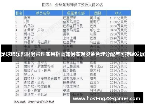 足球俱乐部财务管理实用指南如何实现资金合理分配与可持续发展